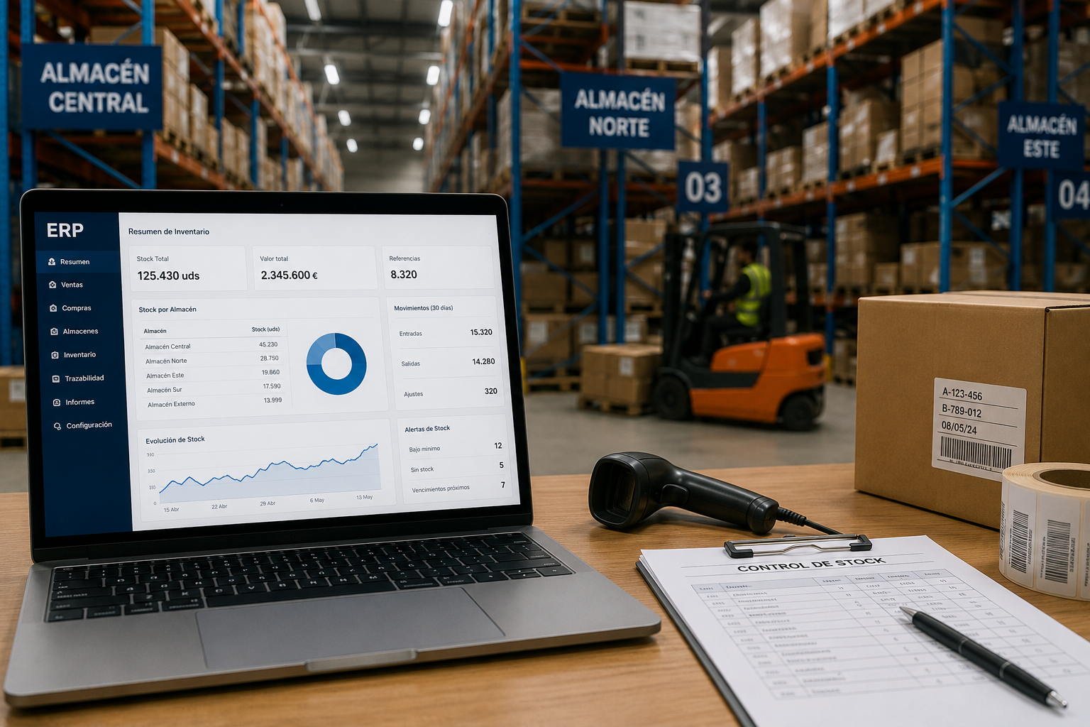 ERP para múltiples almacenes con control de stock y trazabilidad