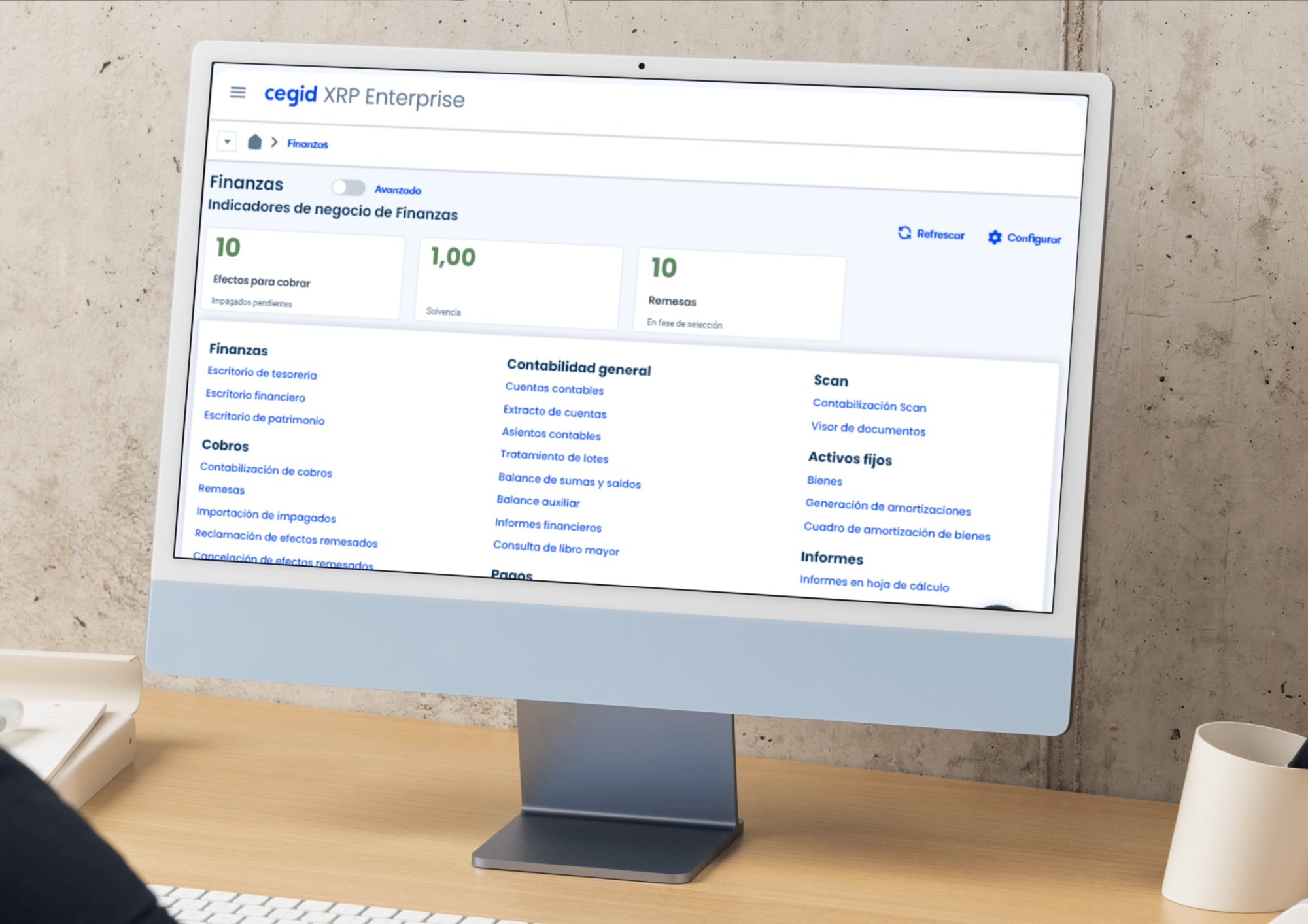 Pantalla del módulo de Finanzas de Cegid XRP Enterprise